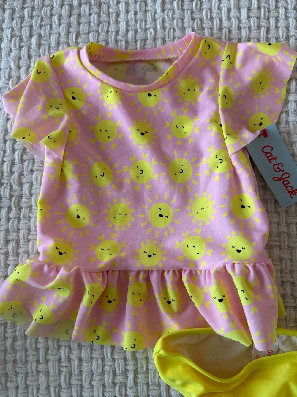 NWT Cat & Jack Pink and Yellow Smiley Sun Two-Piece Swim Set